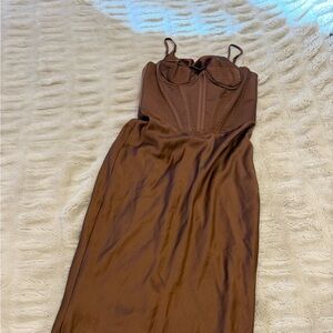 House of CB Chocolate Brown mid length corset dress size medium